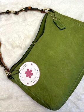 RARE y2k COACH 8A54 Chelsea Hobo Turnlock Nubuc Green Shoulder Bag